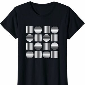 Women's Black Short-Sleeve Tee with White Geometric Print
